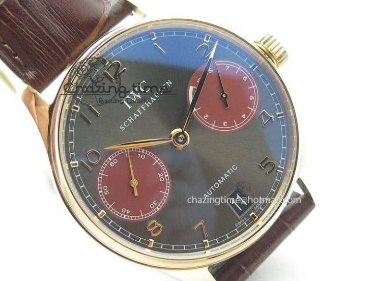 MIROTIME 0505 Portuguese Real PR IW500127 RG ZF 1:1 Best Edition Grey Red Dial On Brown Leather Strap A52010 V AllSeason 7331